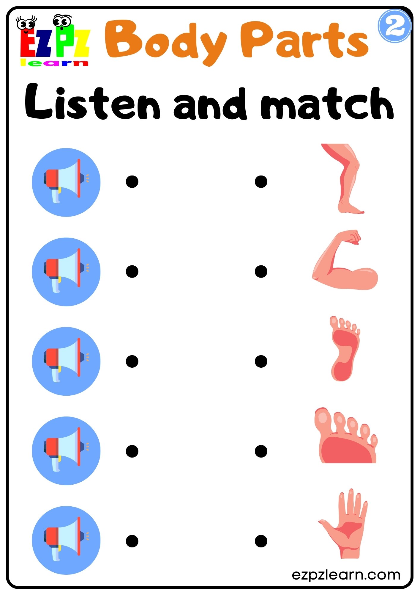 Interactive Worksheet For Body Parts Listen And Match The Images